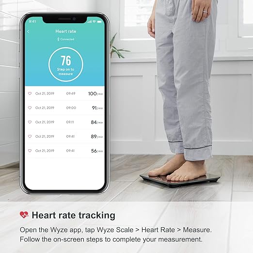 Wyze Scale for Body Weight, Digital Bathroom Smart Scale for Body Fat, BMI, and Heart Rate, 12 Body Composition Analyzer with App, Bluetooth, 400 lb - Black