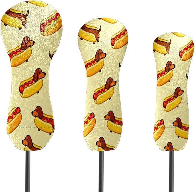 3 Pack PU Leather Golf Club Head Covers - Driver, Fairway Wood & Hybrid, Funny Golf Accessories, Ideal Golf Gift Colorful Line Seashell