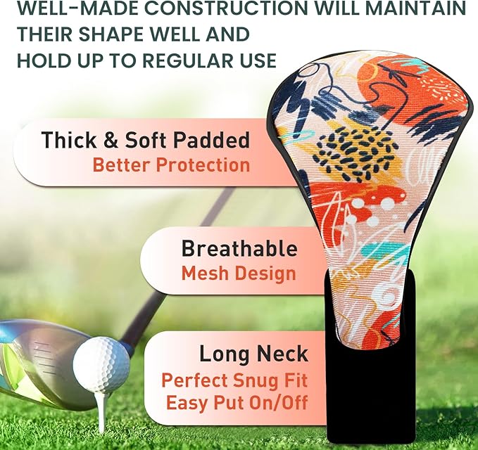 FINGER TEN Golf Club Head Covers Woods Driver Fairway Hybrid 3/4/5 Set, Headcovers Men 1 3 5 7 X Interchangeable Number Tag, Fit All Wood Clubs