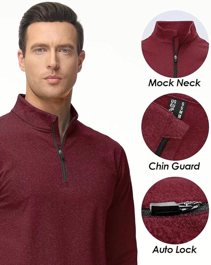 Boladeci Men's Quarter Zip Pullover Premium Fleece Lined Heather Long Sleeve Golf Shirts Midweight 1/4 Half Zip Sweatshirts