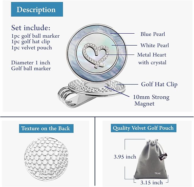 Golf Ball Marker Hat Clip with Pearl Ball Marker, Golf Gifts, Golf Accessories, Golf Ball Markers for Women