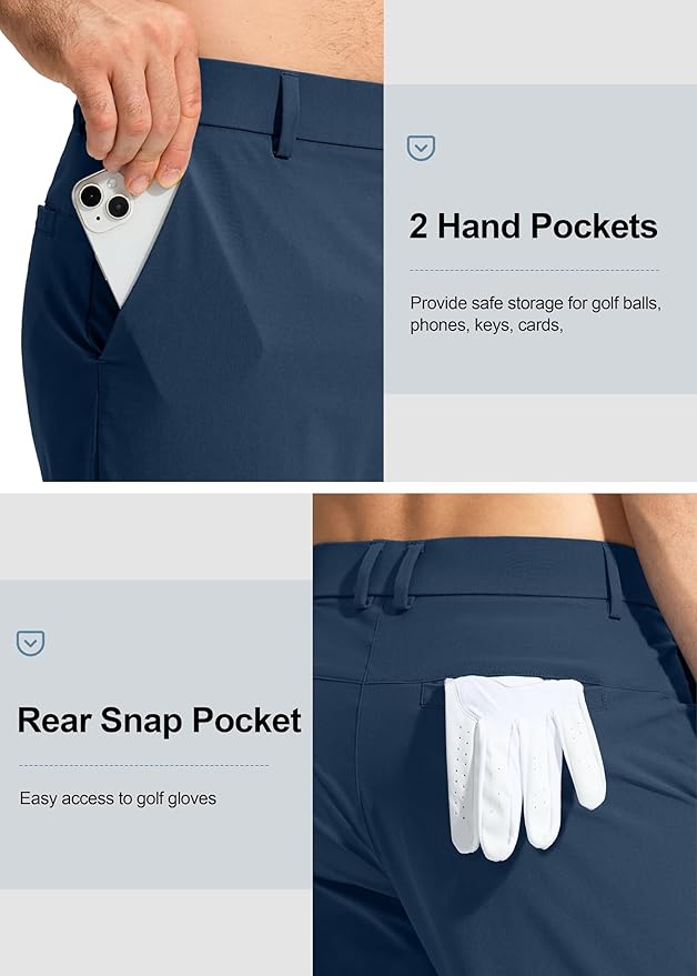 Pudolla Men's Golf Pants Stretch Work Dress Comfy Pants 30"/32"/34" Lightweight Quick Dry Casual Slacks Trousers with Pockets