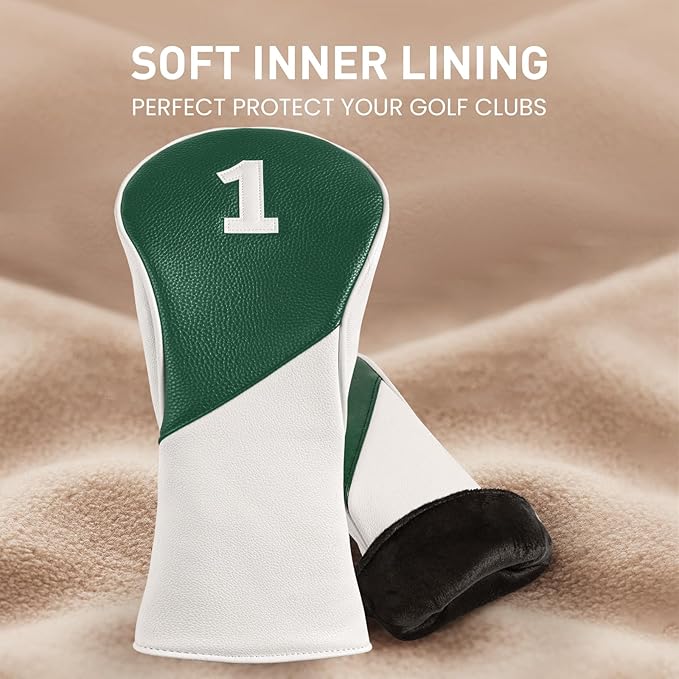 FINGER TEN Golf Club Head Covers for Woods Driver Fairway Hybrid with Interchangeable Number Tag 1 3 5 Premium Leather Headcovers for Women Men