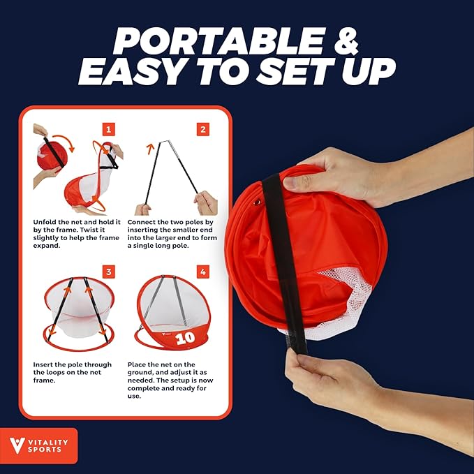 Vitality Sports Golf Chipping Net, 3PCS Pop-Up Golf Practice Net for Backyard, Indoor Outdoor Chipping Game with 3 Targets, 1 Hitting Mat, 20 Balls, Tee Box