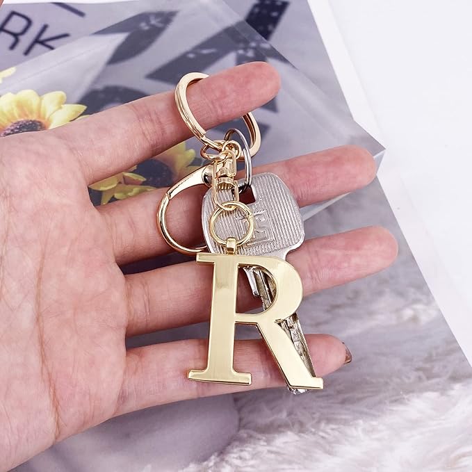 LAXPICOL Gold Letter A-Z Keychain for Women Bag Charms Purse Charms For Handbags Metal Alphabet Initial Letter Keychain