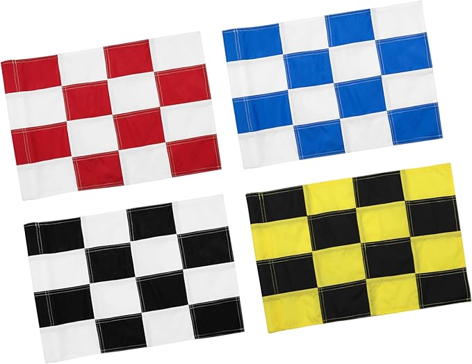 KINGTOP Checkered Golf Flag 20x14 Inch – Tube Inserted, 420D Nylon – Standard Putting Green Flags for Backyard Practice, Golf Courses, Country Club, Mixed Colors, 4-Pack