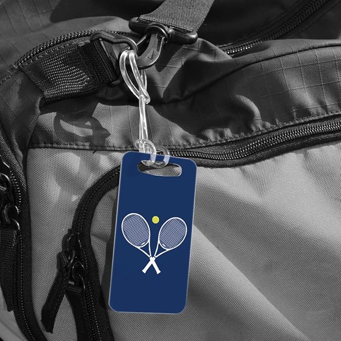 ChalkTalkSPORTS Tennis Luggage & Bag Tag | Crossed Tennis Rackets | Custom Info on Back | Small | Navy