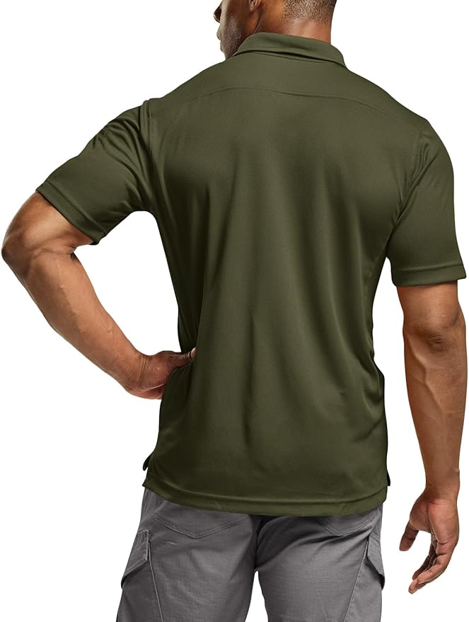 CQR Men's Polo Shirts, Tactical Short Sleeve Golf Performance Shirts, Lightweight Dry Fit UPF 50+ Pique