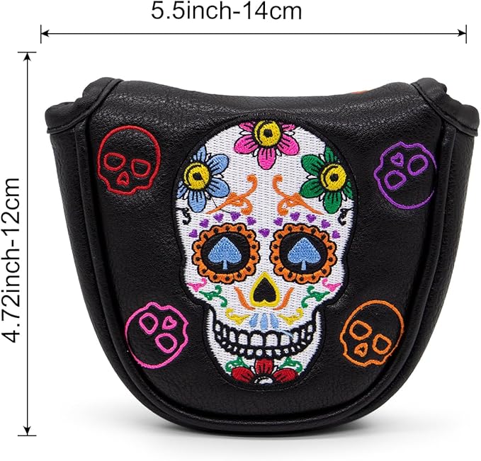 Montela Golf Club Covers,Colorful Skeleton Putter Cover Driver Covers Fairway Wood Headcover Hybrid Cover Leather Blade Putter Headcover Mallet for Brand