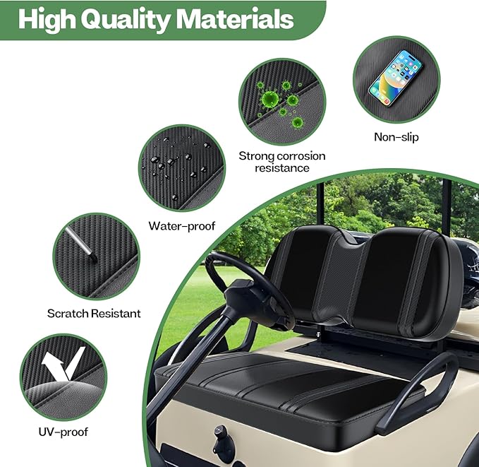 T TGBROS Golf Cart Seat Covers Fit for Yamaha Club Car EZGO Ordinary Front Rear Seat Cushion Waterproof Vinyl Leather Breathable Comfortable Replacement Black Seat Cover Anti-Scratch