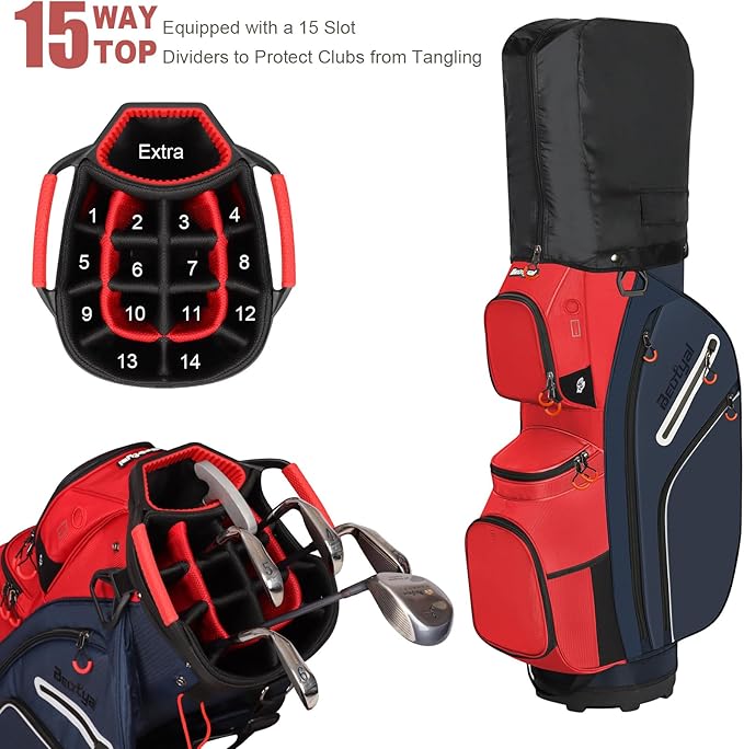 Golf Cart Bag 15 Way Organizer Divider Top Golf Club Cart Bag for Men Women with Cooler, Handles and Rain Cover
