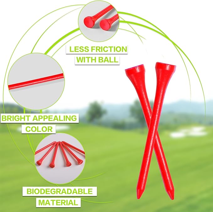 FINGER TEN Bamboo Golf Tees Wood 1 1/2 2 3/4 3 1/4 Inch Wooden Short Long Tee Color Bulk 250/500/1000/2000 Count for Men Women Kids in Red Pink USA Flag