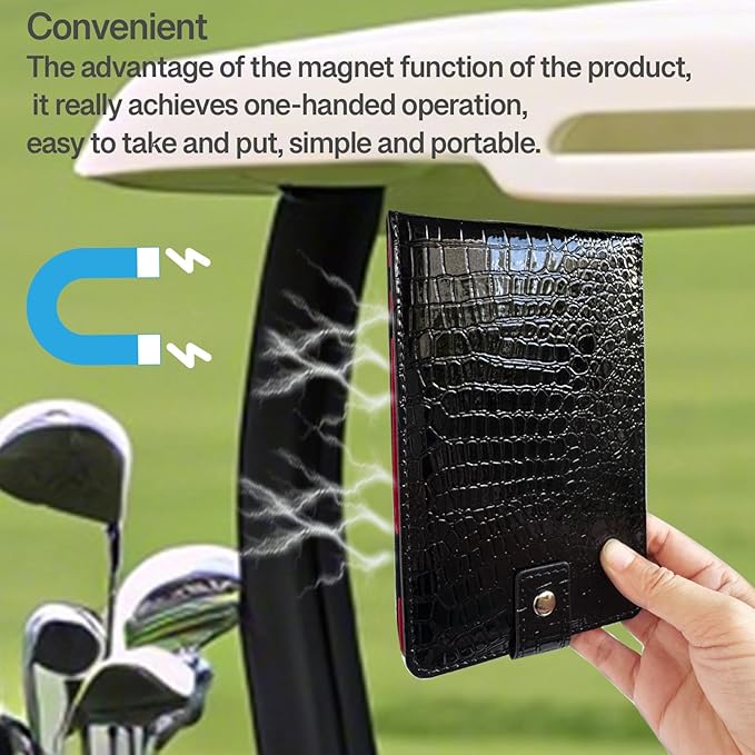 Magnetic Golf Scorecard Holder 3 in 1 - The Ultimate Golf Gift for Men, Magnetic Leather Yardage Book Cover with Secure Back Pocket Fit