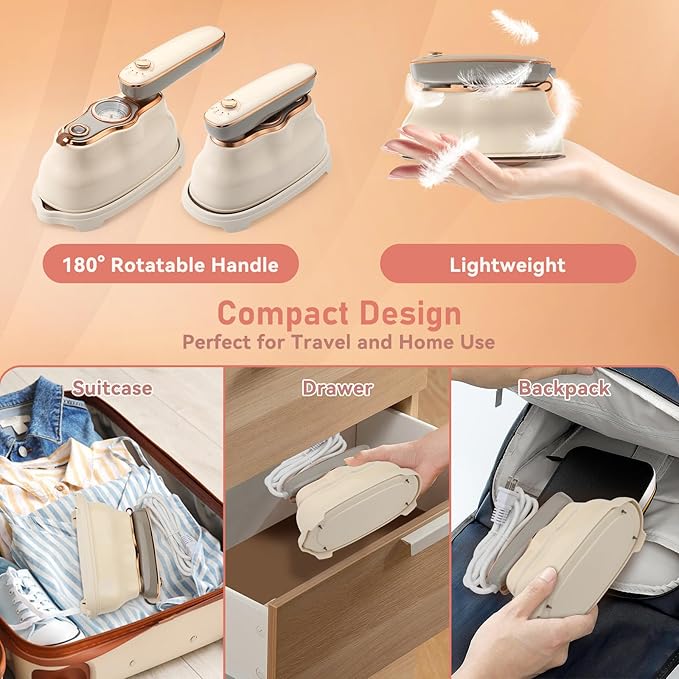 Steamer Iron for Clothes, Biupky 1200w Travel Steamer for Clothes Portable Mini, 180° Rotating Handheld Portable Steamer Mini Iron for Clothes