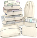 Shacke Premium 8 Packing Cubes Set - Lightweight Mesh Travel Luggage Organizers with Laundry Bag, 8-Piece Suitcase Storage System (Sand)