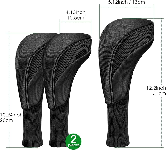 Golf Club Head Covers for Fairway Woods Driver Hybrids 3 Pieces Long Neck Mesh Sports Fan Golf Club Headcovers Set with Interchangeable No. Tags 3 4 5 6 7 X Golf Accessories for Men Women