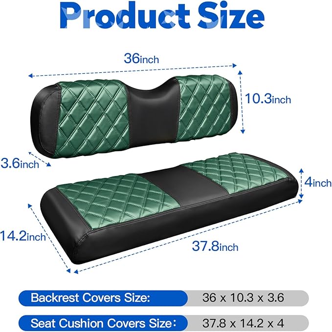 NOKINS Golf Cart Seat Covers Fit Club Car Precedent/DS/EZGO RXV/TXT/Yamaha Drive Aftermarket Standard Rear Seat Cushion, No Stapler, Multiple Colors&Breathable (Dark Green&Black)