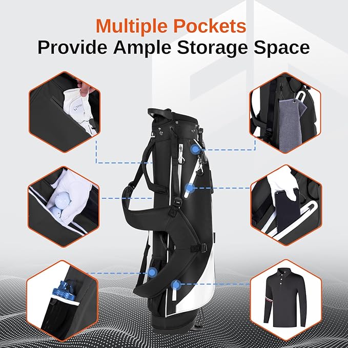 Lightweight Golf Stand Bag, 4-Way Full-Length Dividers, Holds Up to 10 Clubs, 3.7 lbs Golf Bag with Dual Straps & Stand for Driving Range, Par 3, and Standard Courses