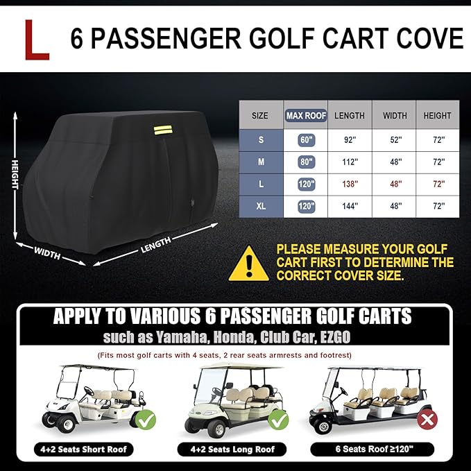 moveland 4/6 Passenger Golf Cart Cover, 100% 600D Waterproof, Universal Fits Most 4/6 Passenger EZGO, Club Car, Yamaha Golf Carts