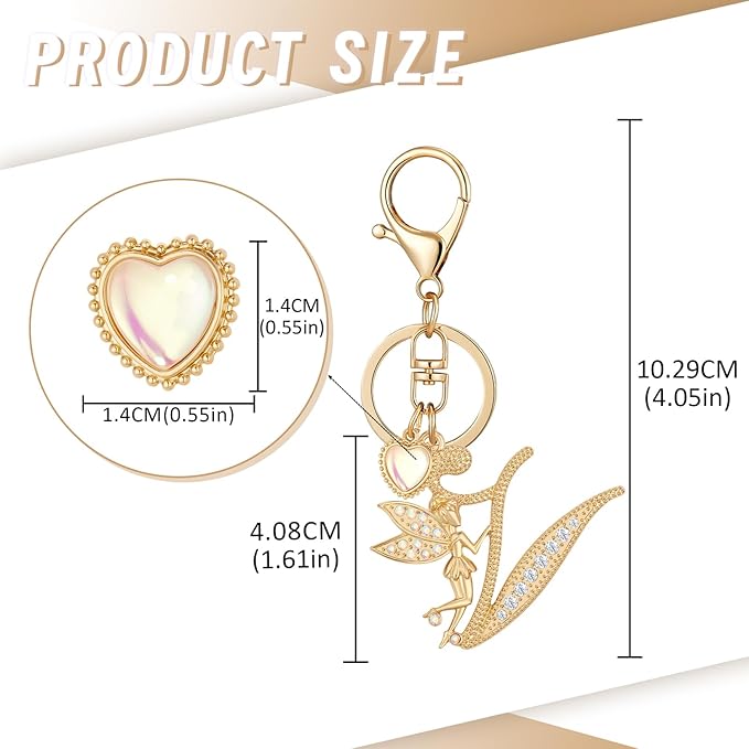 Gold Plated Alphabet Initial Letter Keyring Keychain for Women Girls Crystal Key Chains for Wallet Backpack Bag Charm