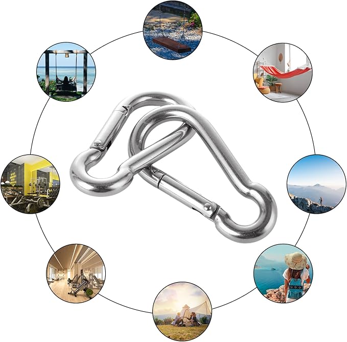 MIVIDE 32 Pack M6 x 2.36 inch Carabiner Clips Spring Snap Hook, 304 Stainless Steel Heavy Duty Snap Hooks Carabiner Quick Link Clip for Camping Hiking Traveling Outdoor Swing Gym, 260Lbs Capacity