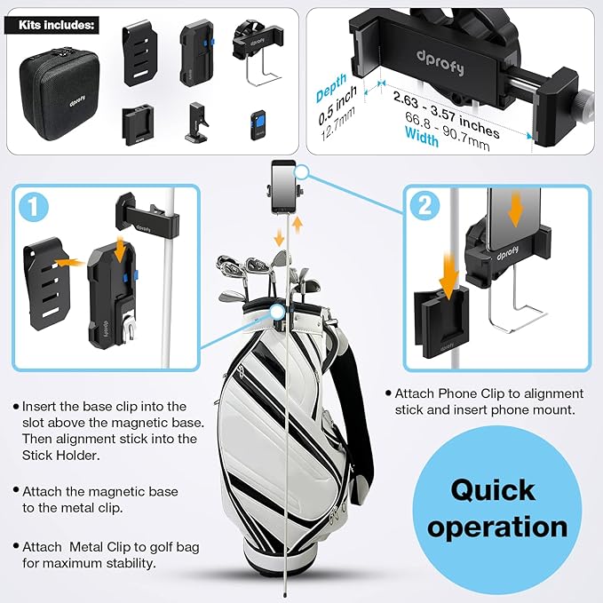 Dprofy Magnetic Golf Phone Holder,Golf Analyzer Accessories with Bluetooth Wireless Remote, Record Golf Swing, Golf Putting Training Aids Works with Alignment Stick and Golf Bag