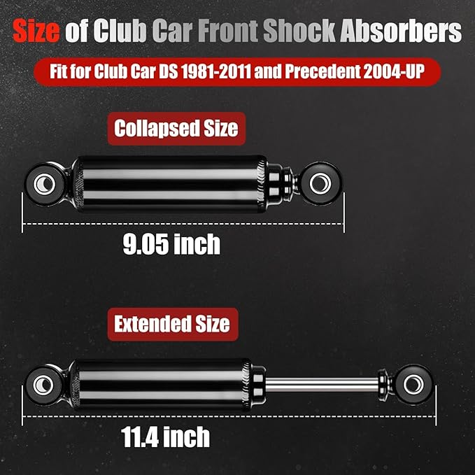 Club Car Front Shocks Golf Cart Shock Absorbers for Club Car DS G&E 1981-2011, Precedent G&E 2004 up, Tempo 2018 up, OEM 1010991, 1014235, 102588601, 2 Pack
