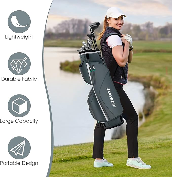 Tangkula Golf Cart Bag with 14 Way Top Dividers, Lightweight Golf Cart Bag with Shoulder Strap, 7 Zippered Pocket, Cooler Bag & Valuable Pocket, Portable Golf Club Bag with Rain Hood/Dust Cover