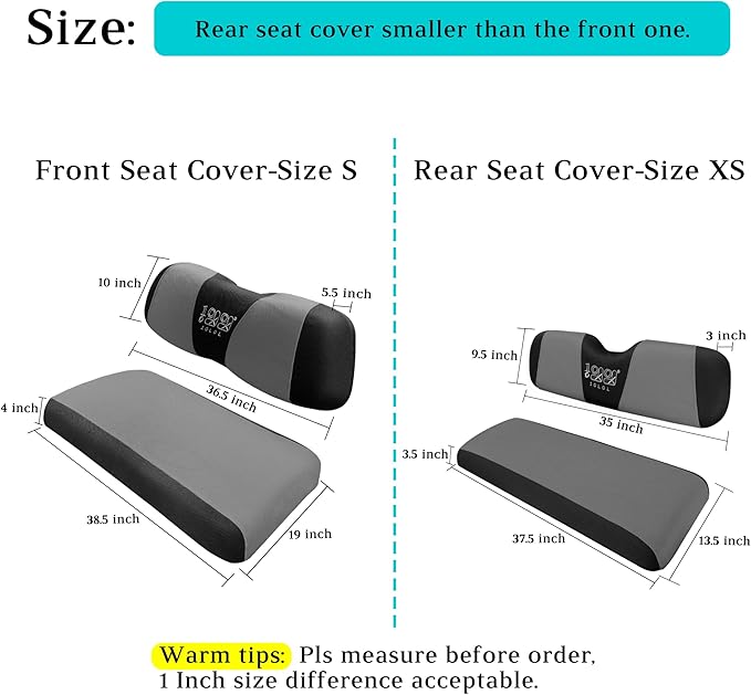 10L0L Golf Cart Front Rear Seat Cover Set for EZGO TXT RXV & Club Car DS 2000-up(Flat Backrest), Made w/ 3D Air Mesh Polyester Fabric Breathable Washable