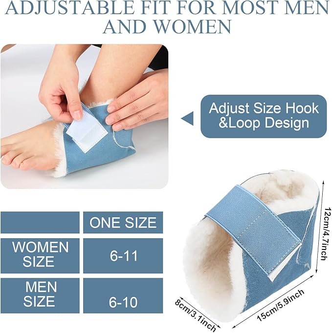 2 Pairs Heel Protector Boot Sheepskin Heel Protectors Soft Foot Cushions Pads with Securing Strap for Protect Feet Ankle Pressure Bed Sores(Gray, Blue)