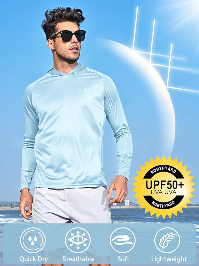 NORTHYARD Men's UPF 50+ Hoodie Shirts Long Sleeve Sun Protection Fishing Swim Beach UV SPF Rash Guard Quick Dry Lightweight