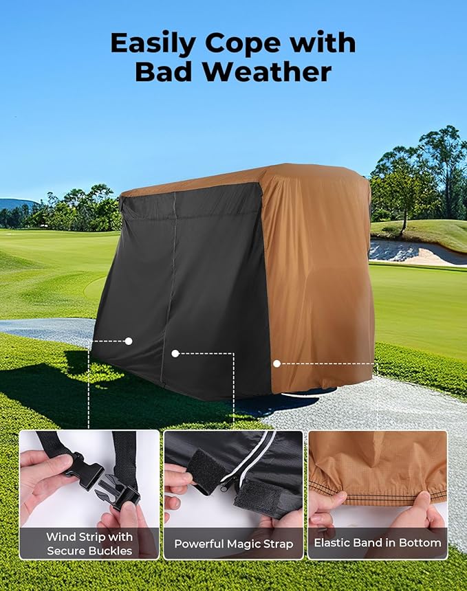 KEMIMOTO Golf Cart Cover, 2/2+2/4/4+2/6/6+2/8 Passenger Heavy Duty Golf Cart Rain Covers with Storage Bag Universal Compatible with EZGO Club Car