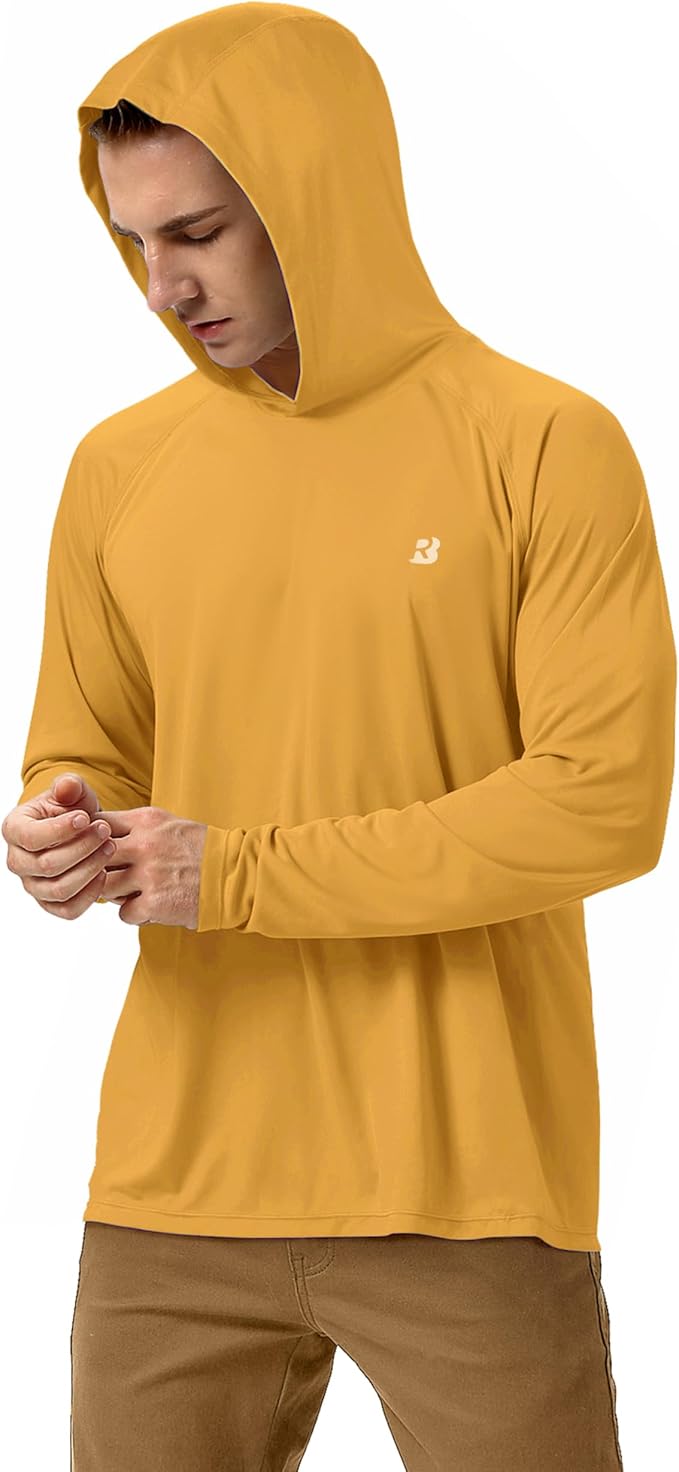Roadbox UPF 50+ Fishing Shirts for Men, Long Sleeve UV Sun Protection Hoodie, Outdoor Hiking Running Swimming Rash Guard