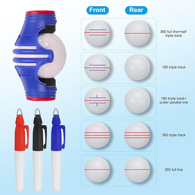 PATIKIL Golf Ball Marker Stencil 360 Degree Triple Track Golf Ball Alignment Marking Tool Line Drawing Marker with Marker Pens for Men Women