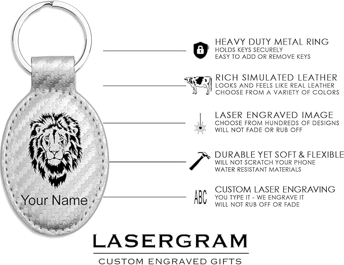 LaserGram Oval Keychain, Palm Trees, Personalized Engraving Included (Carbon Fiber Silver)
