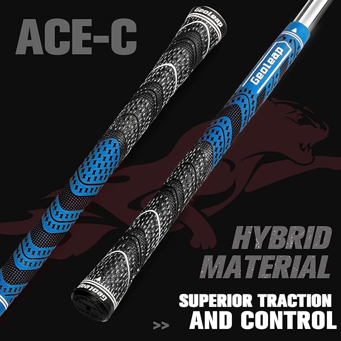 Geoleap Golf Grips Set of 13- Cord Rubber Compound Material, Hybrid Golf Club Grips, All Weather Performance.