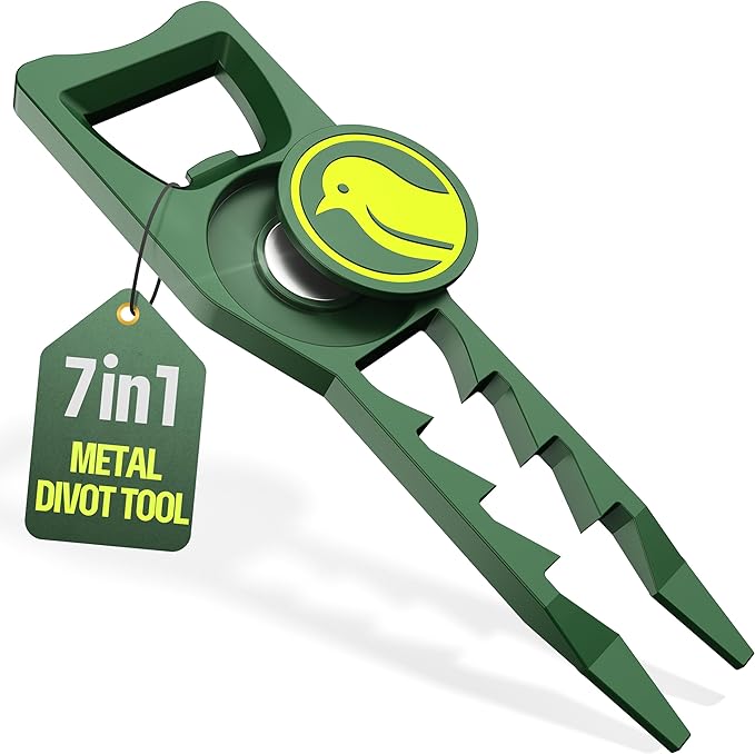 7-in-1 Metal Golf Divot Tool with Magnetic Ball Marker - Tee Height Setter, Bottle Opener, Groove Cleaner, Putting Alignment, Club Tee - Durable Green Accessory Gift for Men & Women