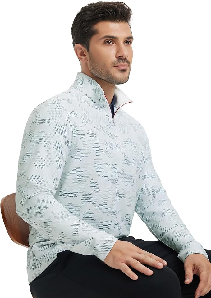 M MAELREG Quarter Zip Golf Pullover Men Dry Fit Long Sleeve Performance Wicking 1/4 Zip Full Print Pullover Mens Sweatshirt