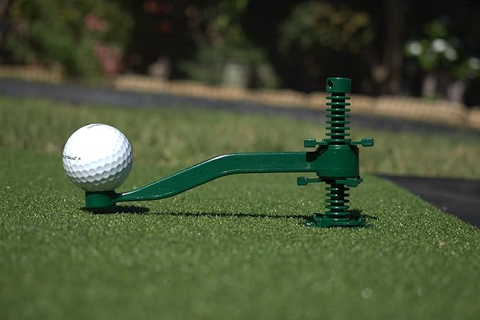 Golf Tee for Mat Adjustable Height with Flexible Arm for Driving Range, Backyard, Garage, Indoor Outdoor. Practice Device. Made in USA