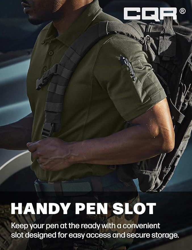 CQR Men's Polo Shirts, Tactical Short Sleeve Golf Performance Shirts, Lightweight Dry Fit UPF 50+ Pique