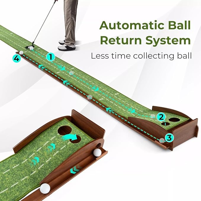 Indoor Golf Putting Mat with Putter & 5 Balls, Auto Ball Return Set, Velvet Matt for Home, Office, Backyard, Golf Gift