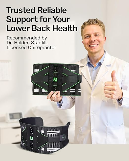 Back Brace for Lower Back, 8X Powerful Lumbar Support with 3D Pad, Support Belt for Men Women, Breathable Back Support Brace with Adjustable Strap, Green Size M