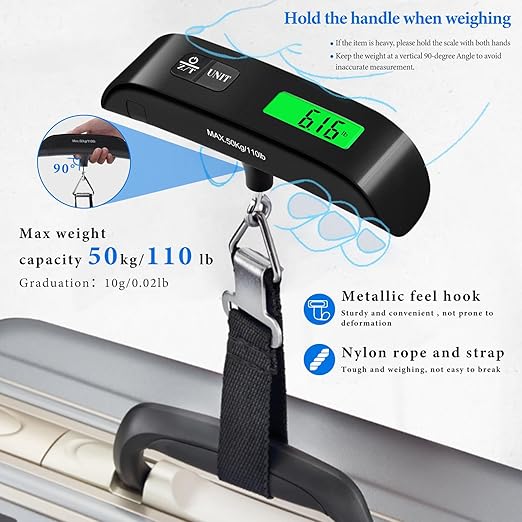 Luggage Scale, Portable Luggage Weight Scale 110lb/50kg with LED Display, Luggage Scale Travel Digital for Weighing Luggage, Backpacks, Fruits and Pets (Black)
