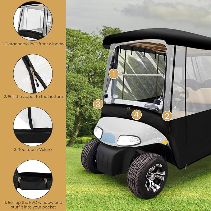 Leader Accessories 2 + 2 Person Golf Driving Enclosure 2 Over 4 Short Roof Passenger Golf Cart Cover (Black)