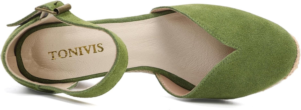 Platform Wedges Sandals for Women, 3" Wedge, Ankle-Strap, Cap Toe, Summer Espadrilles Heel Shoes