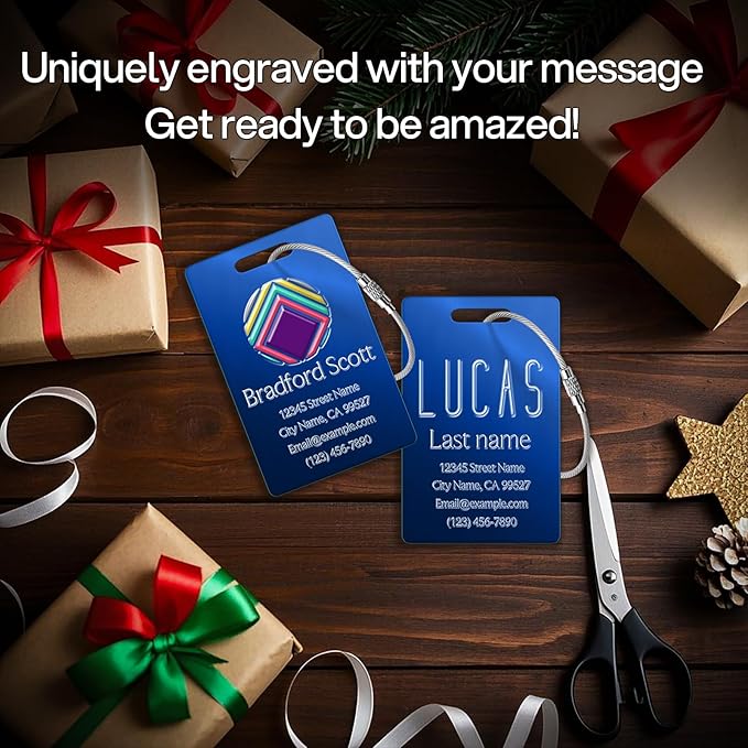 Personalized Luggage Tags - Custom Metal Luggage Tags for Suitcases, Backpacks and Bags with Your Personalized Club Logo Text (Blue)