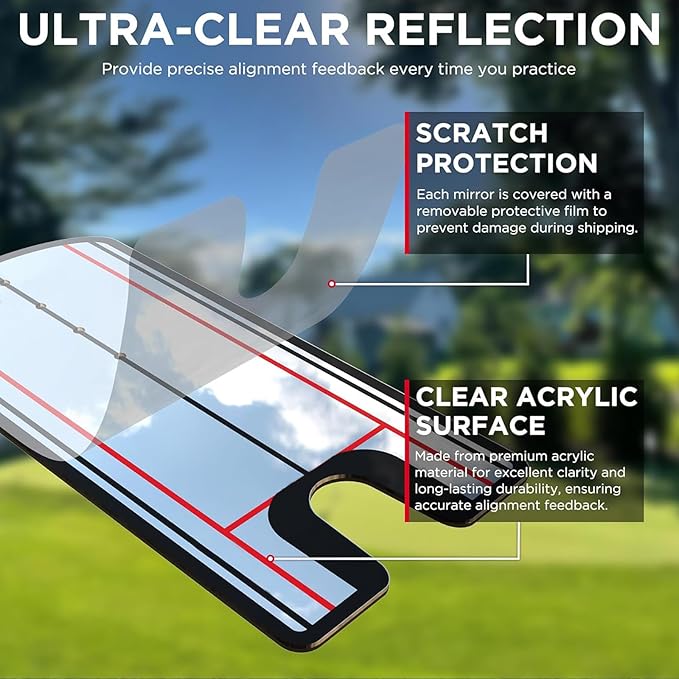 Golf Putting Mirror with Alignment Lines & Putter Gate - Putting Training Aid for Indoor/Outdoor Practice, Boost Accuracy for Beginners