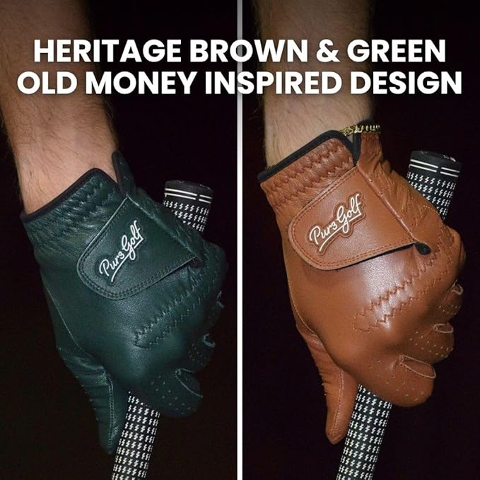 PUR3 Cabretta Leather Golf Gloves Men | 2 Pack Heritage Collection | Includes Ball Marker | Golf Glove Men Left Hand and Right Hand