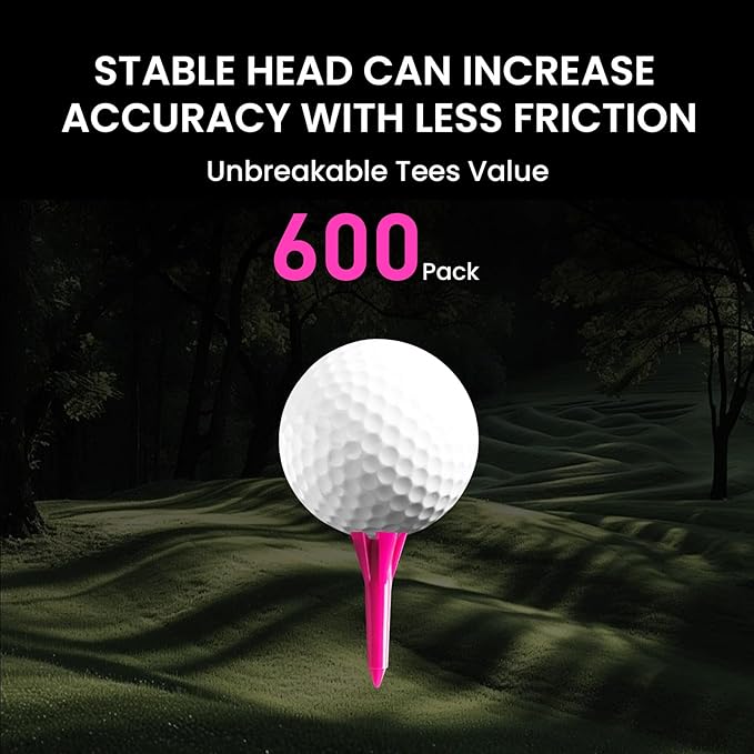 Golf Tees Plastic 1 1/2 inch Value 300 600 Pack, Upgrade More Unbreakable Bulk Stable Reduce Friction Side Spin Tee for Men Women Ladies