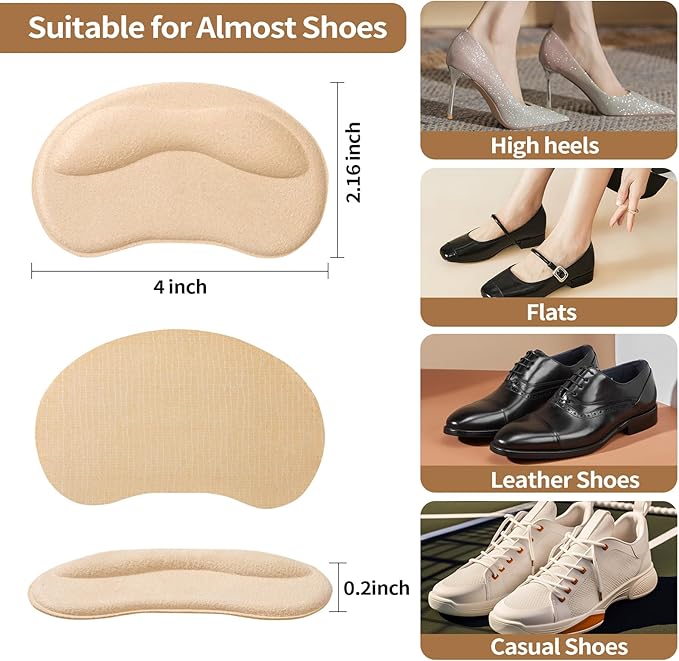 6 Pairs Heel Pads Cushion Inserts for Loose Shoes, Heel Grips & Liners for Men Women – Protectors Against Blisters, Heel Pain, Slipping & Friction(Beige)